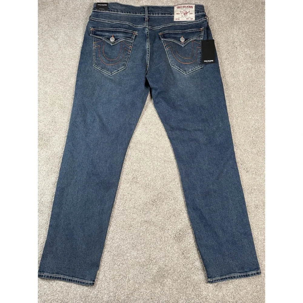 NWT True Religion Big TFlap Jeans 36x32 Geno Relaxed Slim Dark Thunder Bolt Wash